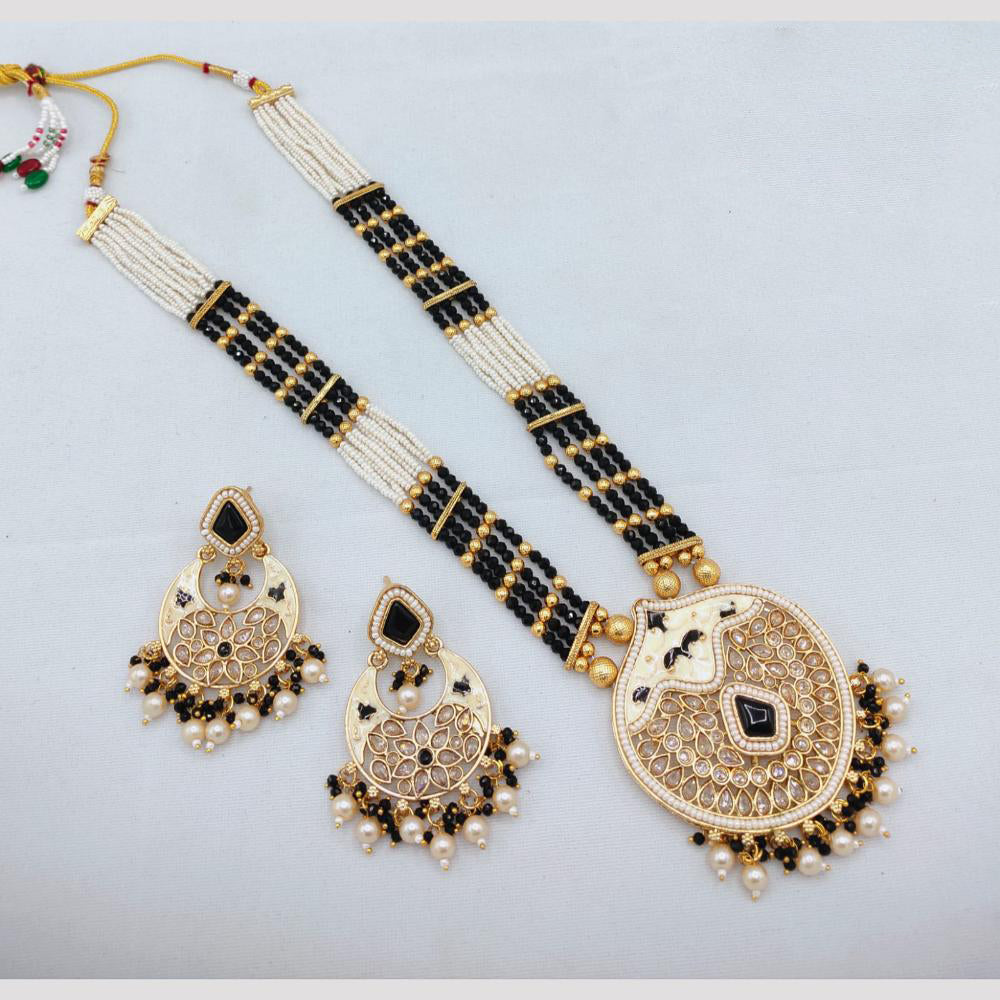SNERA Luxury Crystal Stone And Pearls Meenakari Long Necklace Set