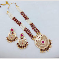 SNERA Luxury Crystal Stone And Pearls Meenakari Long Necklace Set