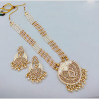 SNERA Luxury Crystal Stone And Pearls Meenakari Long Necklace Set