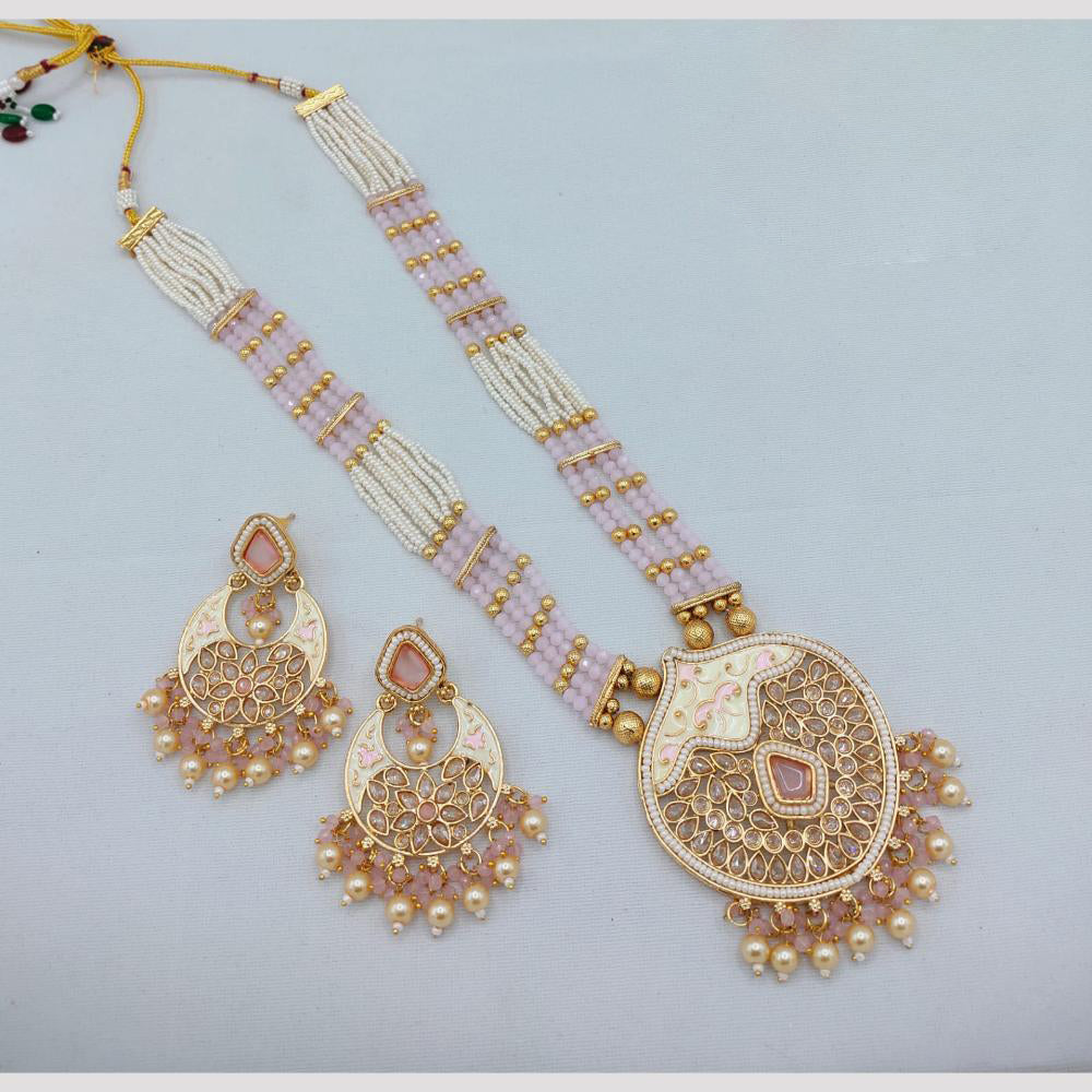 SNERA Luxury Crystal Stone And Pearls Meenakari Long Necklace Set