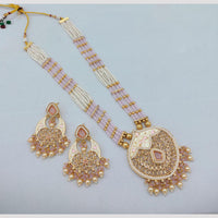 SNERA Luxury Crystal Stone And Pearls Meenakari Long Necklace Set