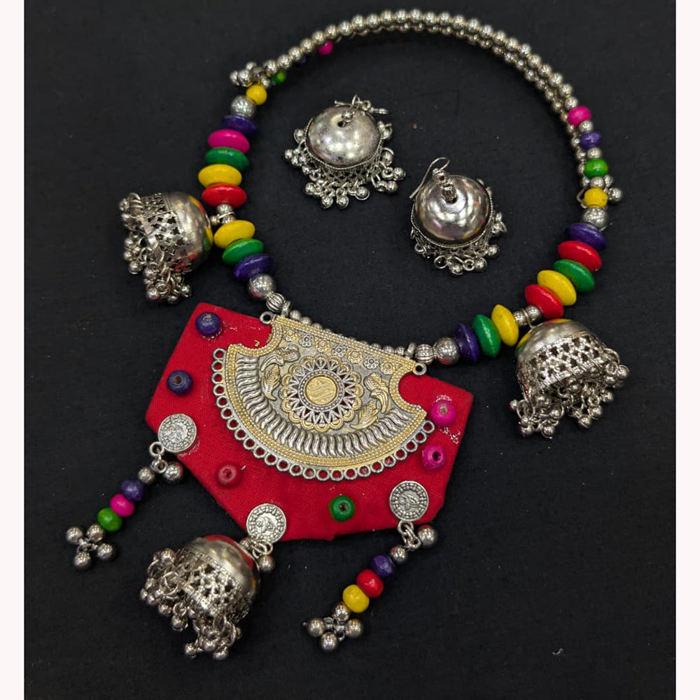 SNERA Peacock Design Oxidized Necklace & Earrings Set Perfect for Navratri