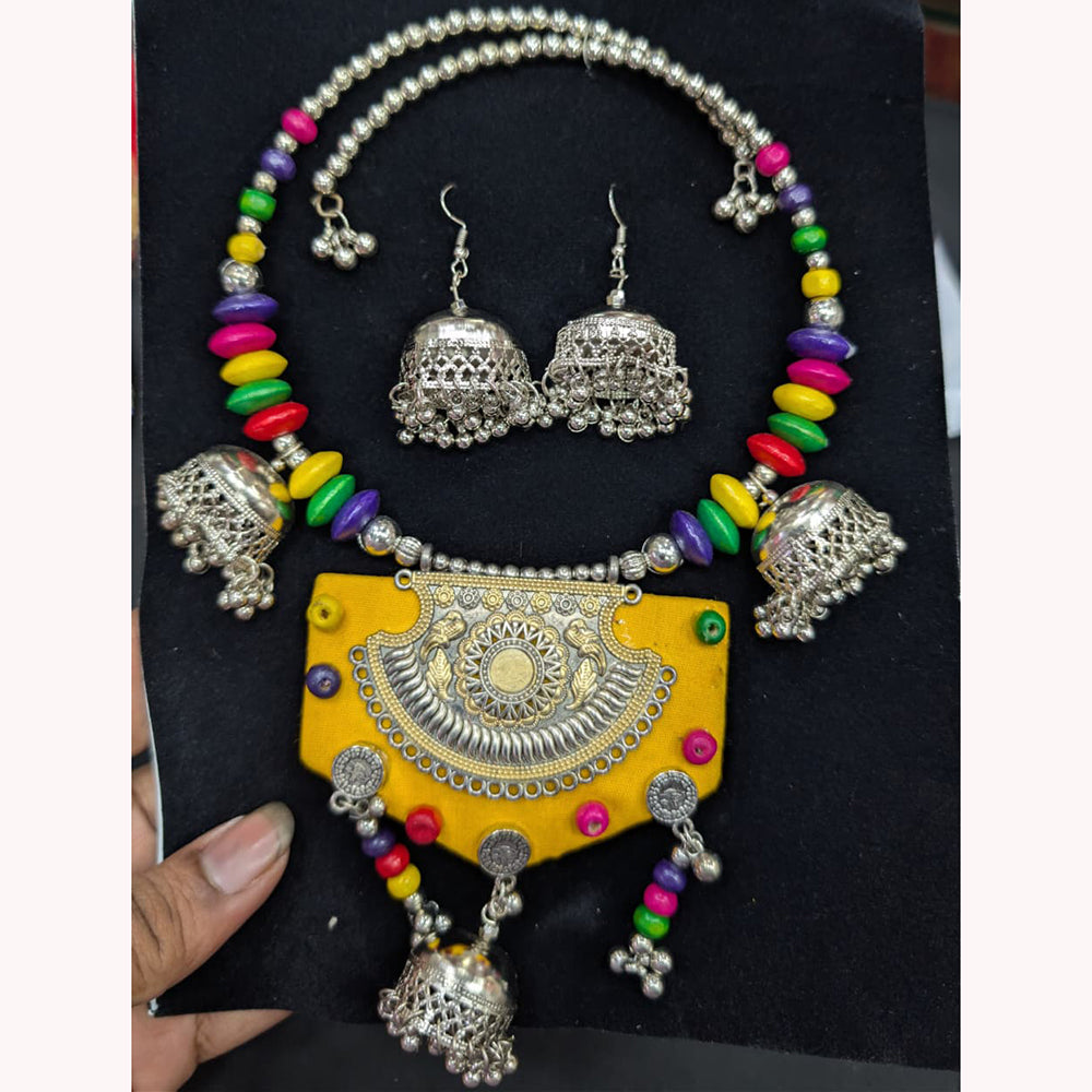 SNERA Peacock Design Oxidized Necklace & Earrings Set Perfect for Navratri