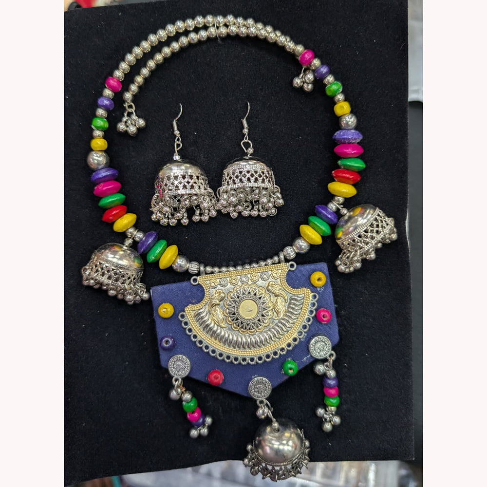 SNERA Peacock Design Oxidized Necklace and Earrings Set Perfect for Navratri