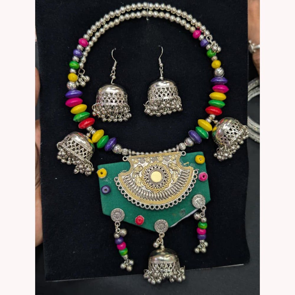 SNERA Traditional Tribal Boho Oxidized Silver Necklace Set For Navratri