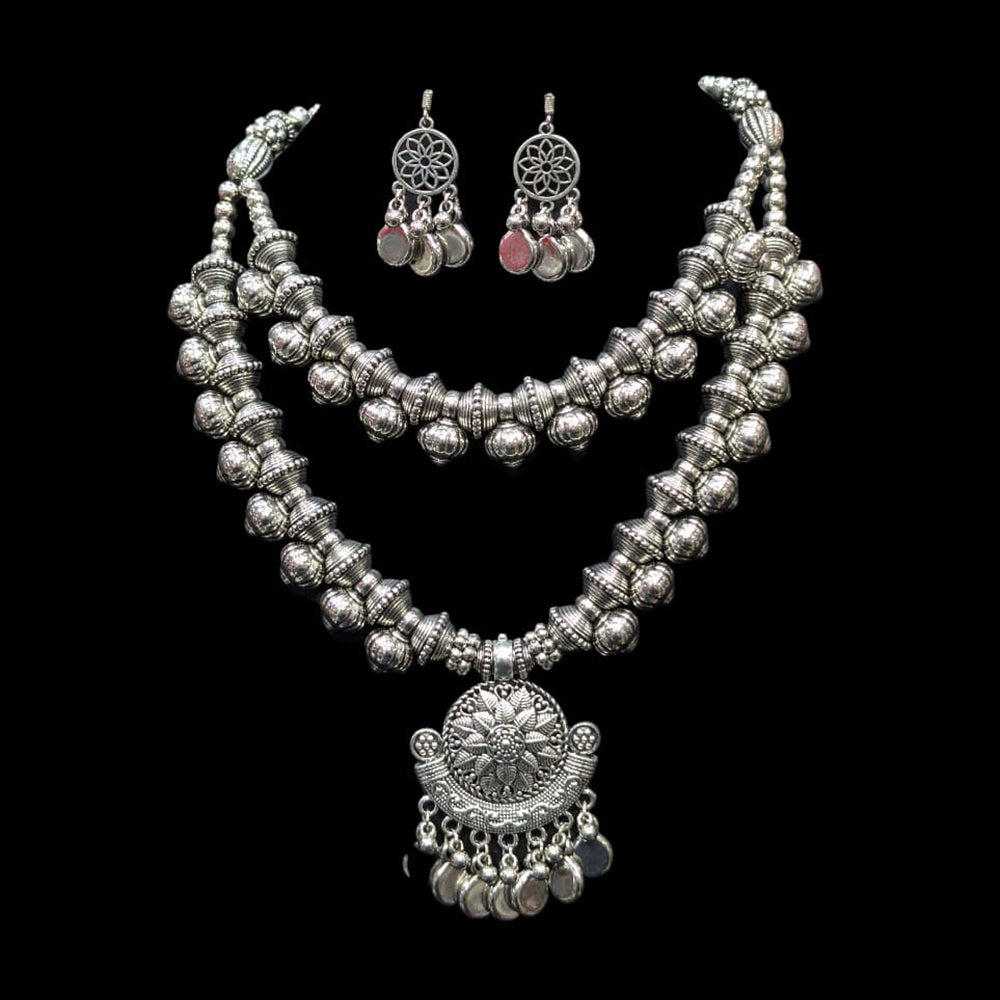 SNERA Handcrafted Oxidized Double Layer Necklace Set Perfect for Navratri