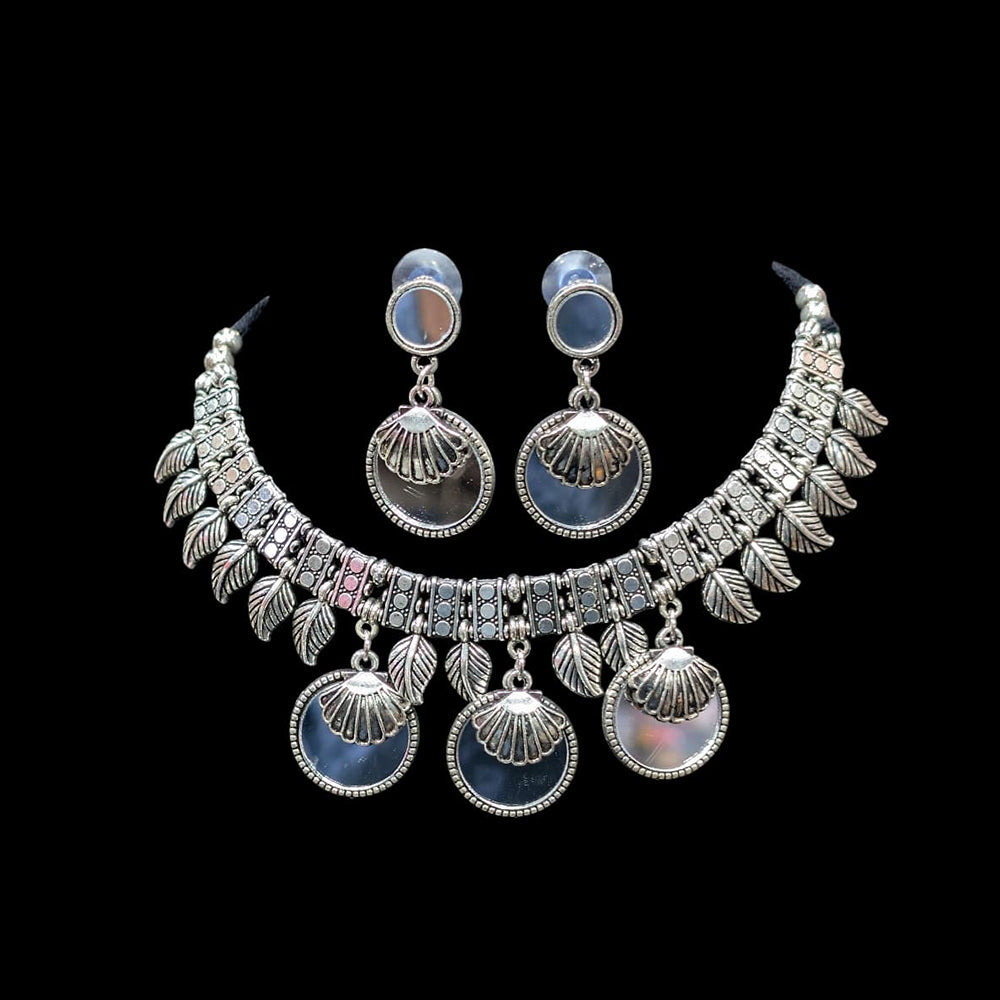 SNERA Traditional Tribal Boho Oxidized Silver Necklace Set For Navratri