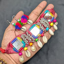 SNERA Handcrafted Tribal Mirror Work Necklace and Pom Pom Shell Earrings