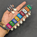 SNERA Ethnic Thread Embroidered Mirror Work Necklace set with Shell Earrings
