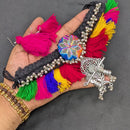 SNERA Thread Tassel Necklace with Traditional Silver Charm and Matching Tassel Earring