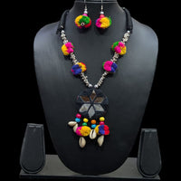 SNERA Colorful Pom Pom Mirror Shell Navratri Necklace Set