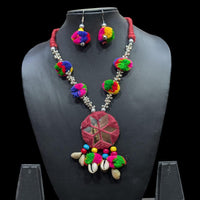 SNERA Colorful Pom Pom Mirror Shell Navratri Necklace Set