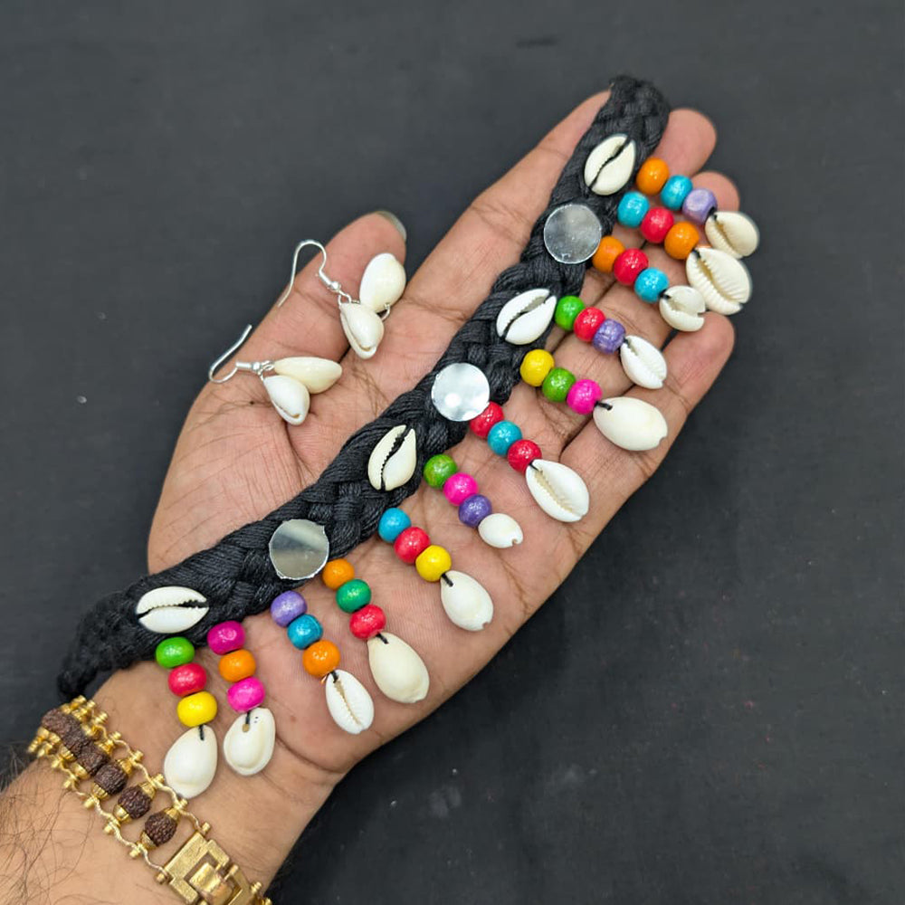 SNERA Natural Shell and Colorful Beaded Braided Jewelry Set