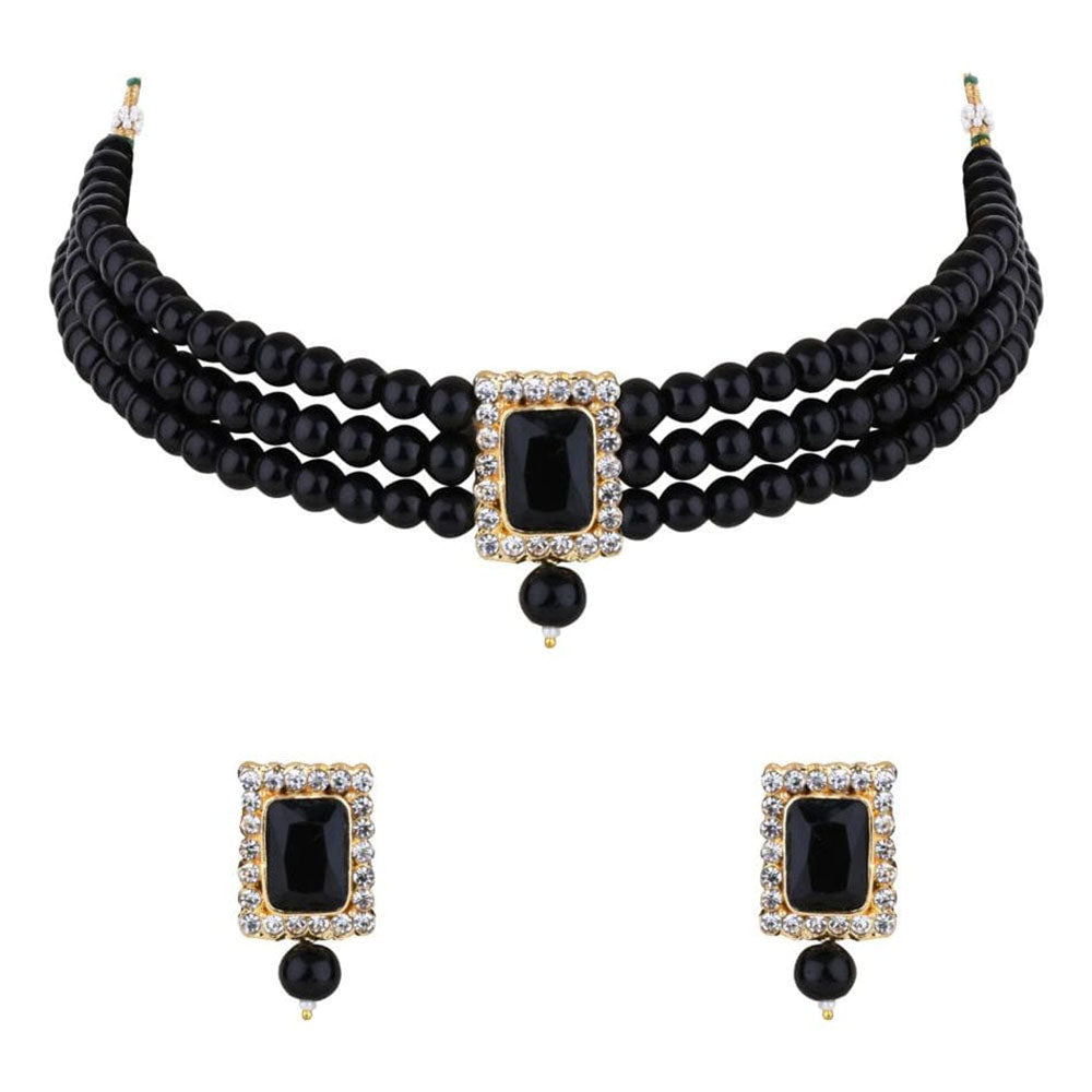 SNERA Classic Grace Crystal Stone And Pearl Choker Necklace Set
