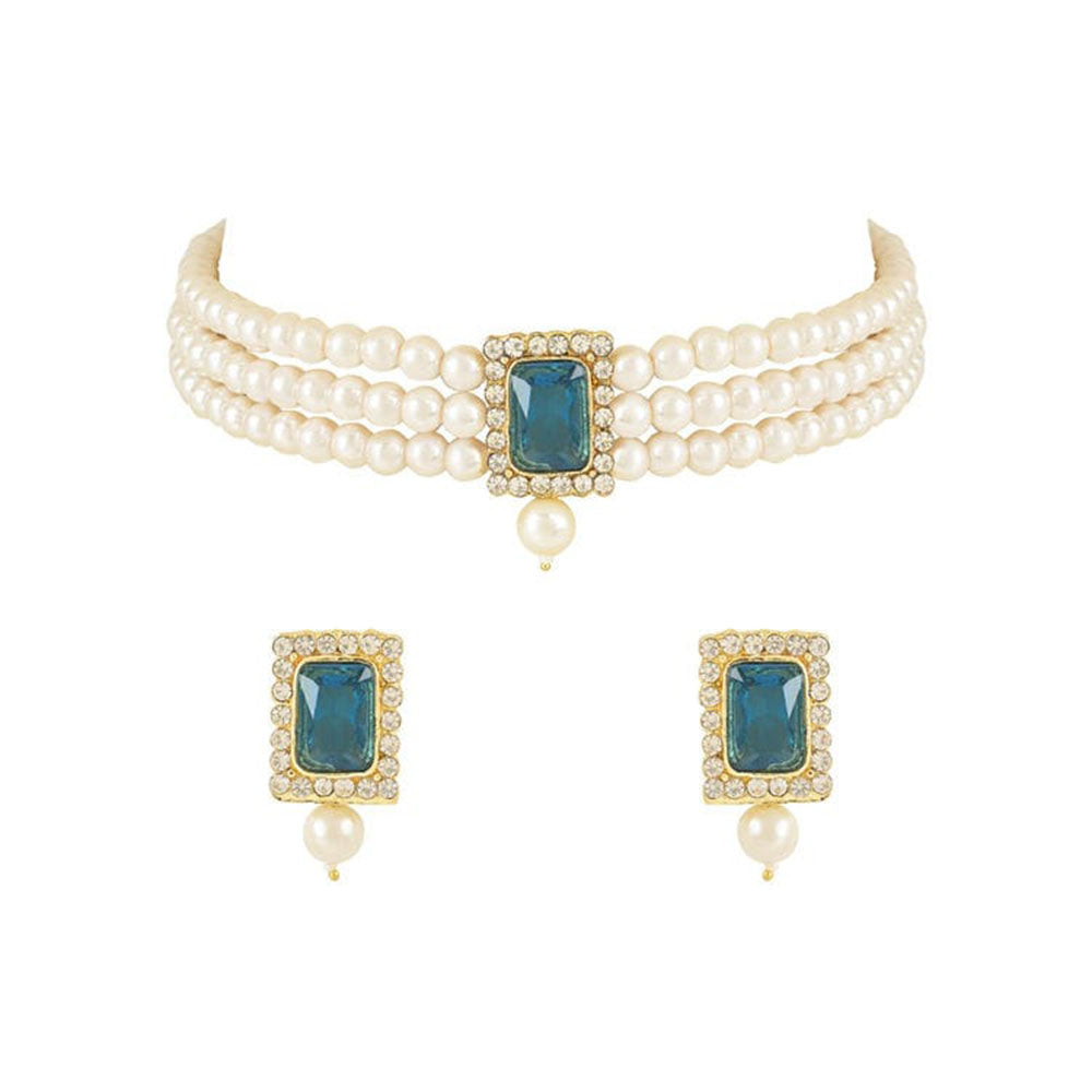 SNERA Classic Grace Crystal Stone And Pearl Choker Necklace Set