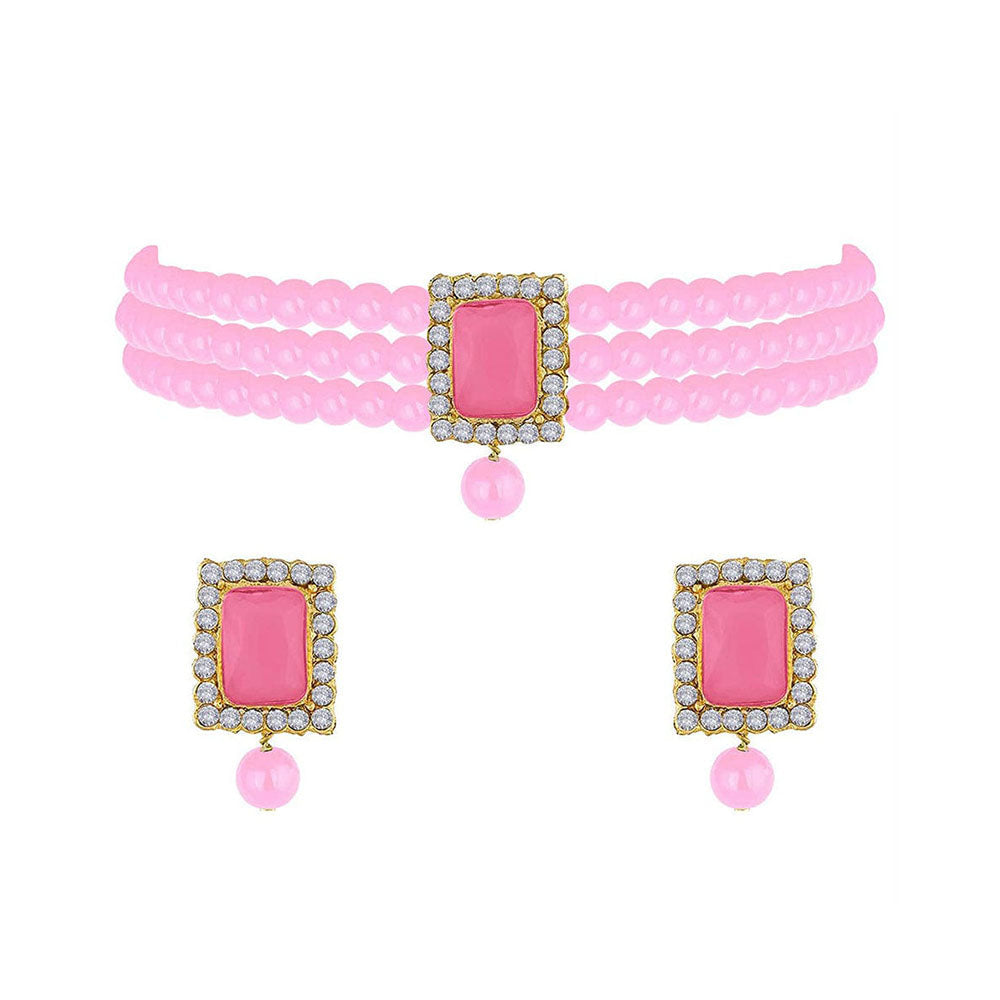 SNERA Classic Grace Crystal Stone And Pearl Choker Necklace Set