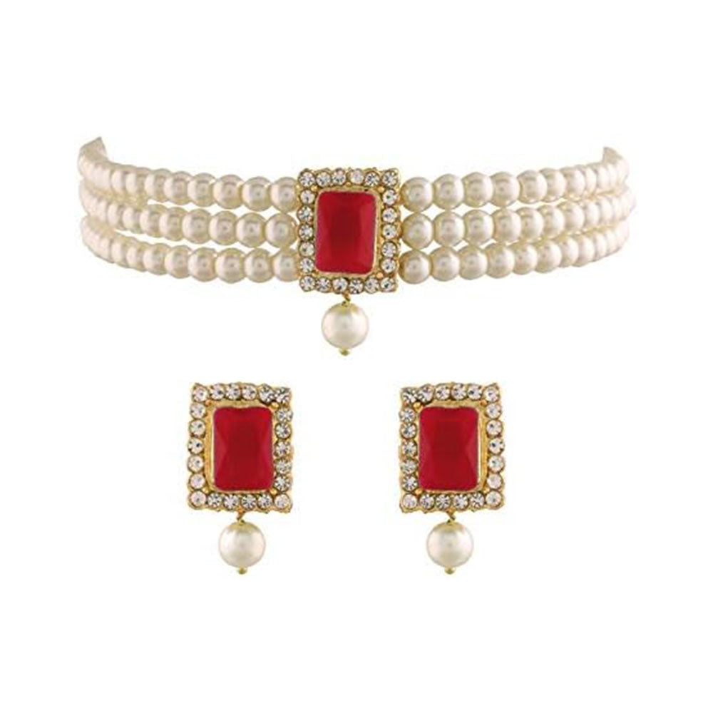SNERA Classic Grace Crystal Stone And Pearl Choker Necklace Set