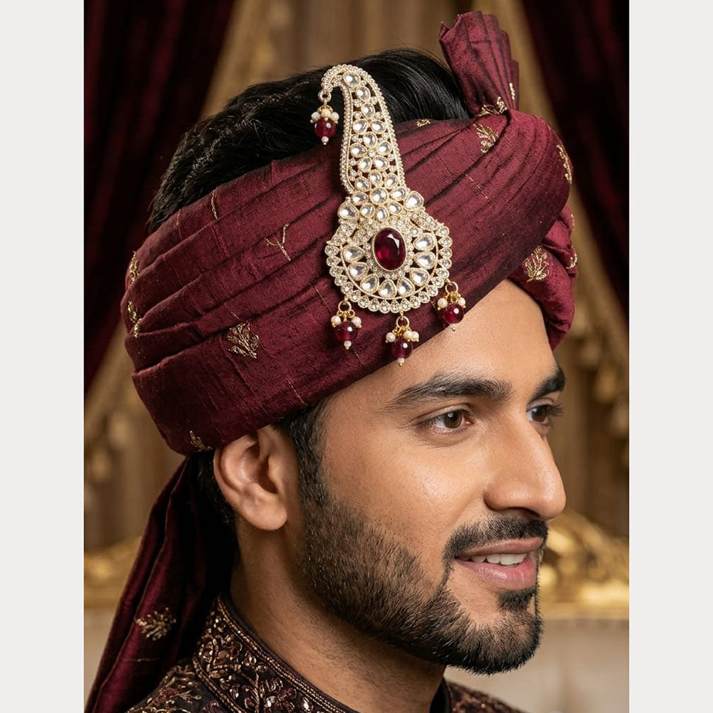 SNERA Maharaja Style Kundan Stone And Pearl Brooch