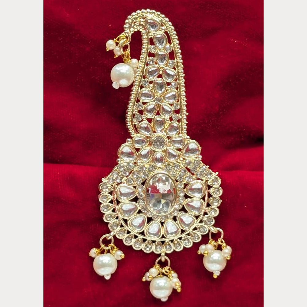 SNERA Maharaja Style Kundan Stone And Pearl Brooch