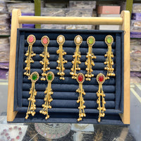 SNERA Graceful Pota Stone And Pearl Kashmiri Dangler Earrings