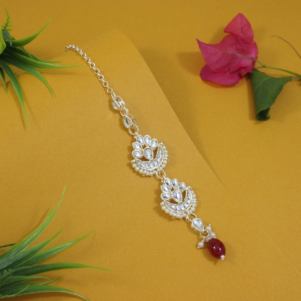 SNERA Wedding Special Kundan Stone And Pearl Maangtikka