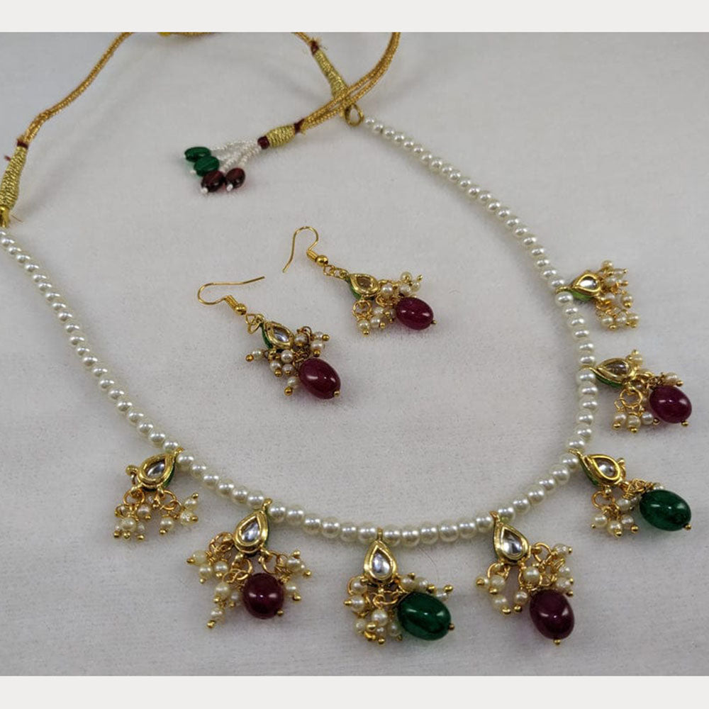 SNERA Party Wear Kundan Stone And Beaded Necklace Set