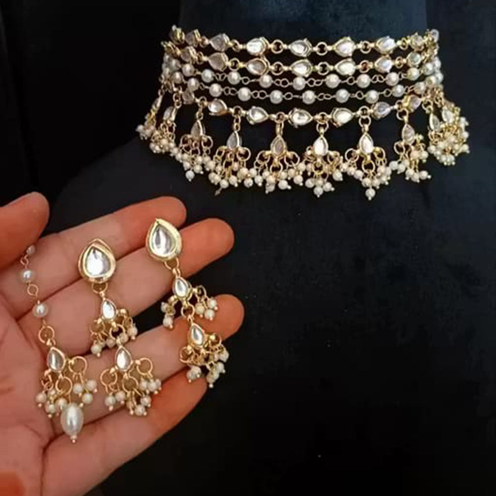 SNERA Party Wear Kundan Stone And Beaded Choker Necklace Set