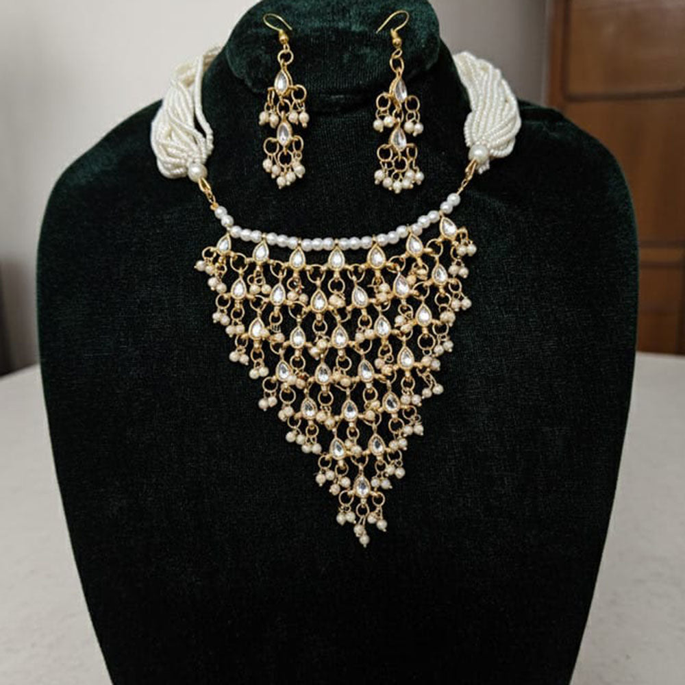SNERA Party Wear Kundan Stone And Pearl Necklace Set