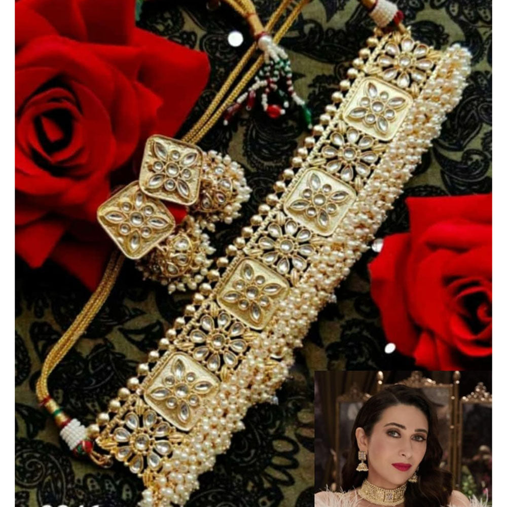 SNERA Party Wear Kundan Stone And Pearl Choker Necklace Set