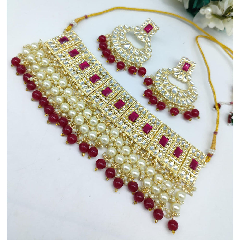 SNERA Party Wear Kundan Stone And Pearl Choker Necklace Set