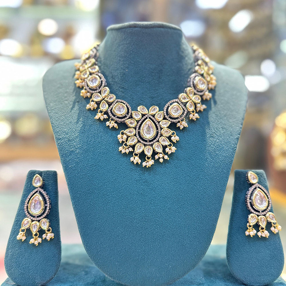 SNERA 2 Tone Plated Kundan Stone And Pearl Necklace Set