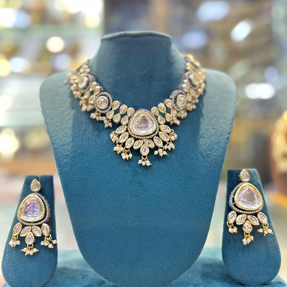 SNERA 2 Tone Plated Kundan Stone And Pearl Necklace Set
