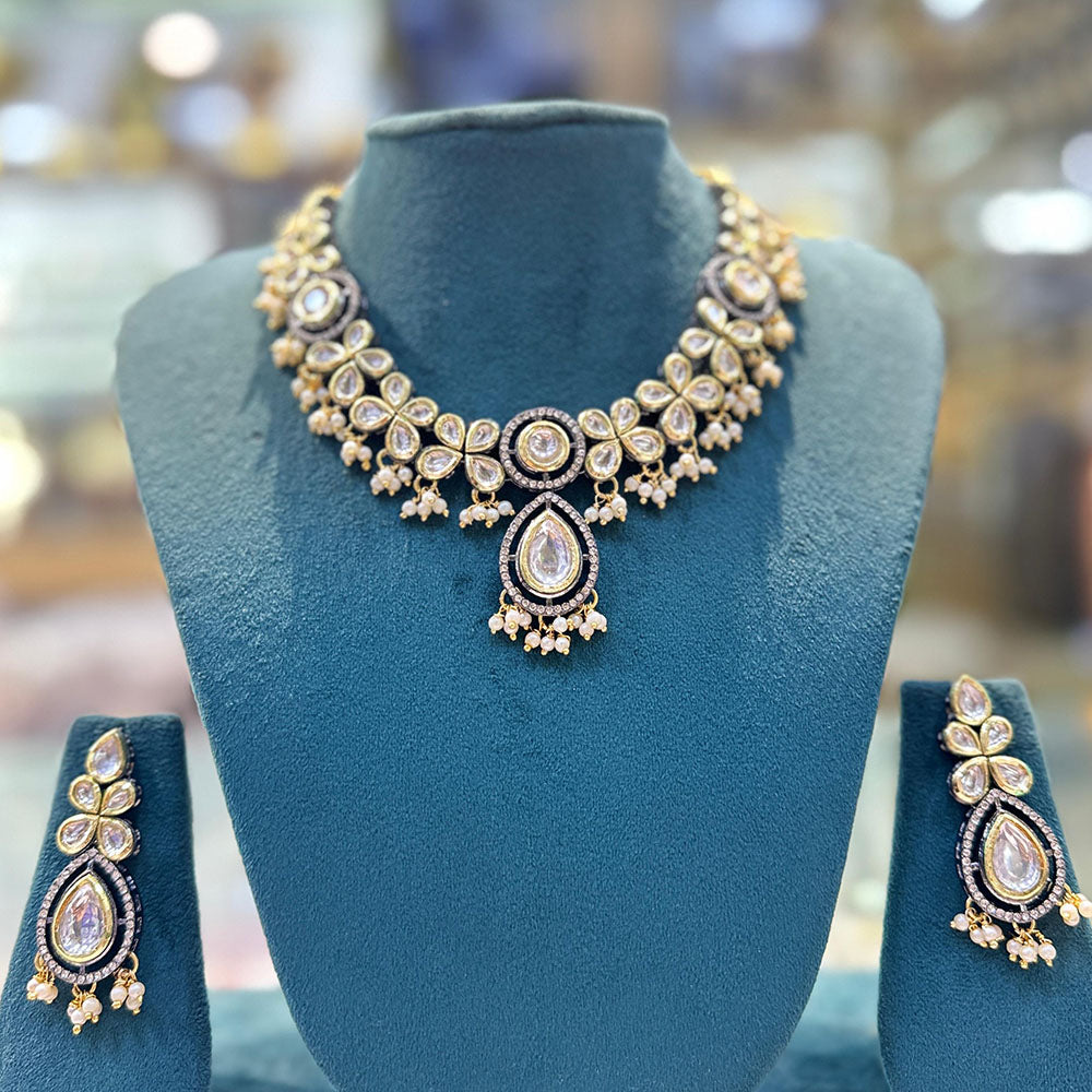 SNERA 2 Tone Plated Kundan Stone And Pearl Necklace Set