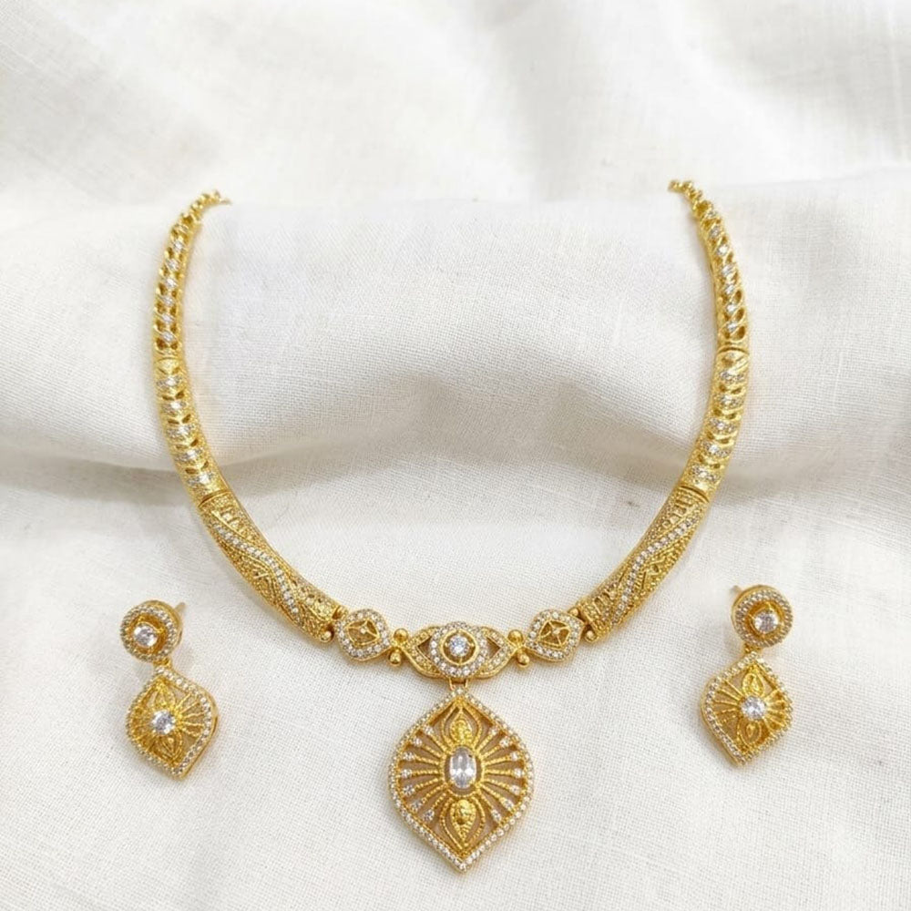 SNERA Traditional Gold Plated Austrian Stone Designer Necklace Set with Earrings