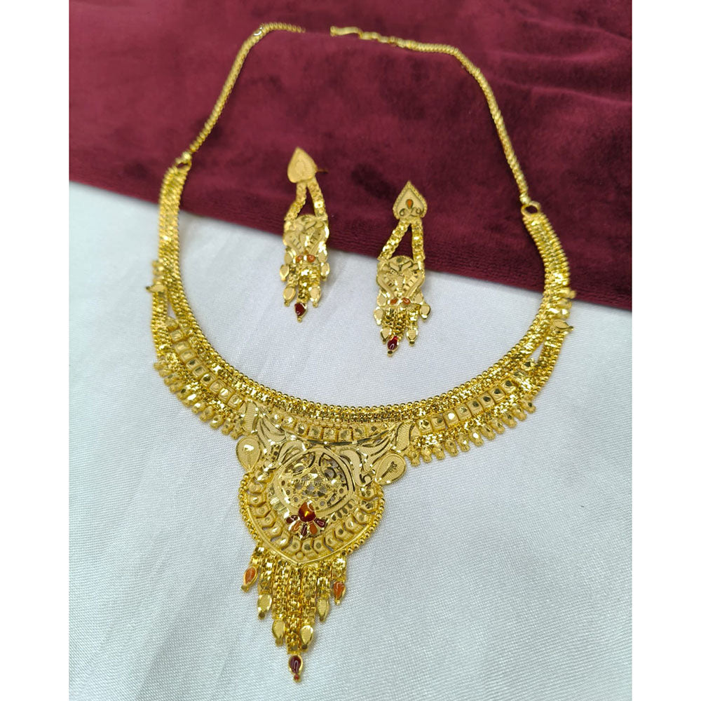 SNERA Traditional Gold Plated Designer Necklace Set with Earrings