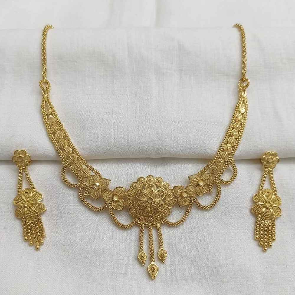 SNERA Traditional Gold Plated Designer Necklace Set with Earrings