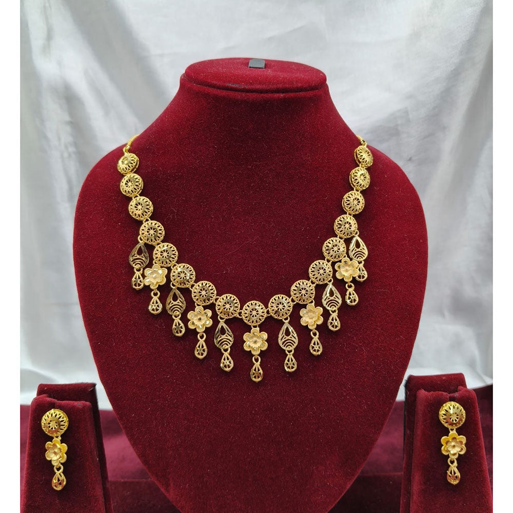 SNERA Traditional Gold Plated Designer Necklace Set with Earrings