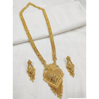 SNERA Traditional Gold Plated Designer Long Necklace Set with Earrings