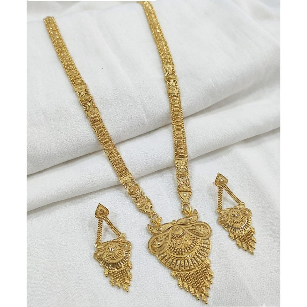 SNERA Traditional Gold Plated Designer Long Necklace Set with Earrings