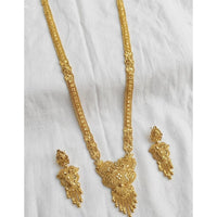 SNERA Traditional Gold Plated Designer Long Necklace Set with Earrings