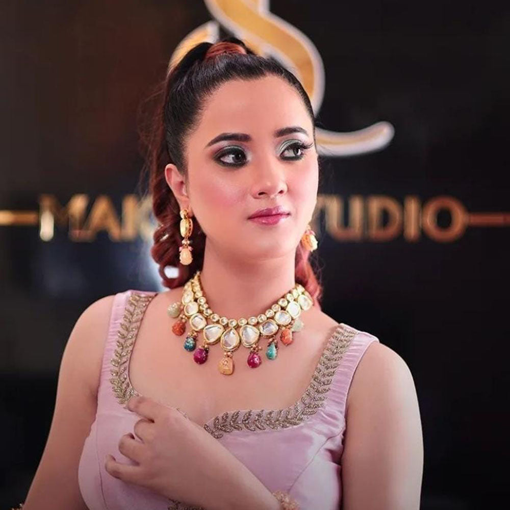 SNERA Party Wear Kundan Stone And Beads Choker Necklace Set