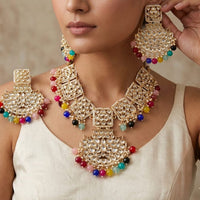 SNERA Party Wear Kundan Stone And Pearl Choker Necklace Set