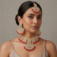 SNERA Party Wear Kundan Stone And Pearl Choker Necklace Set