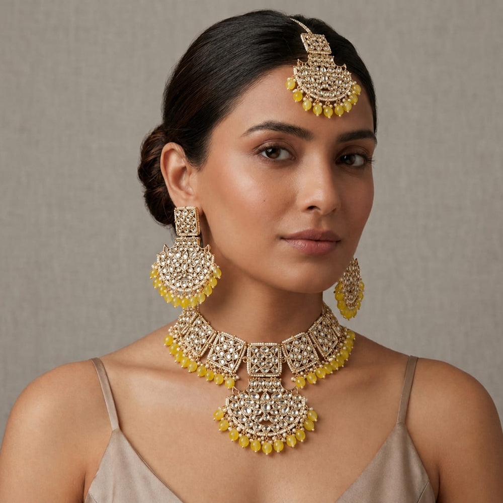 SNERA Party Wear Kundan Stone And Pearl Choker Necklace Set