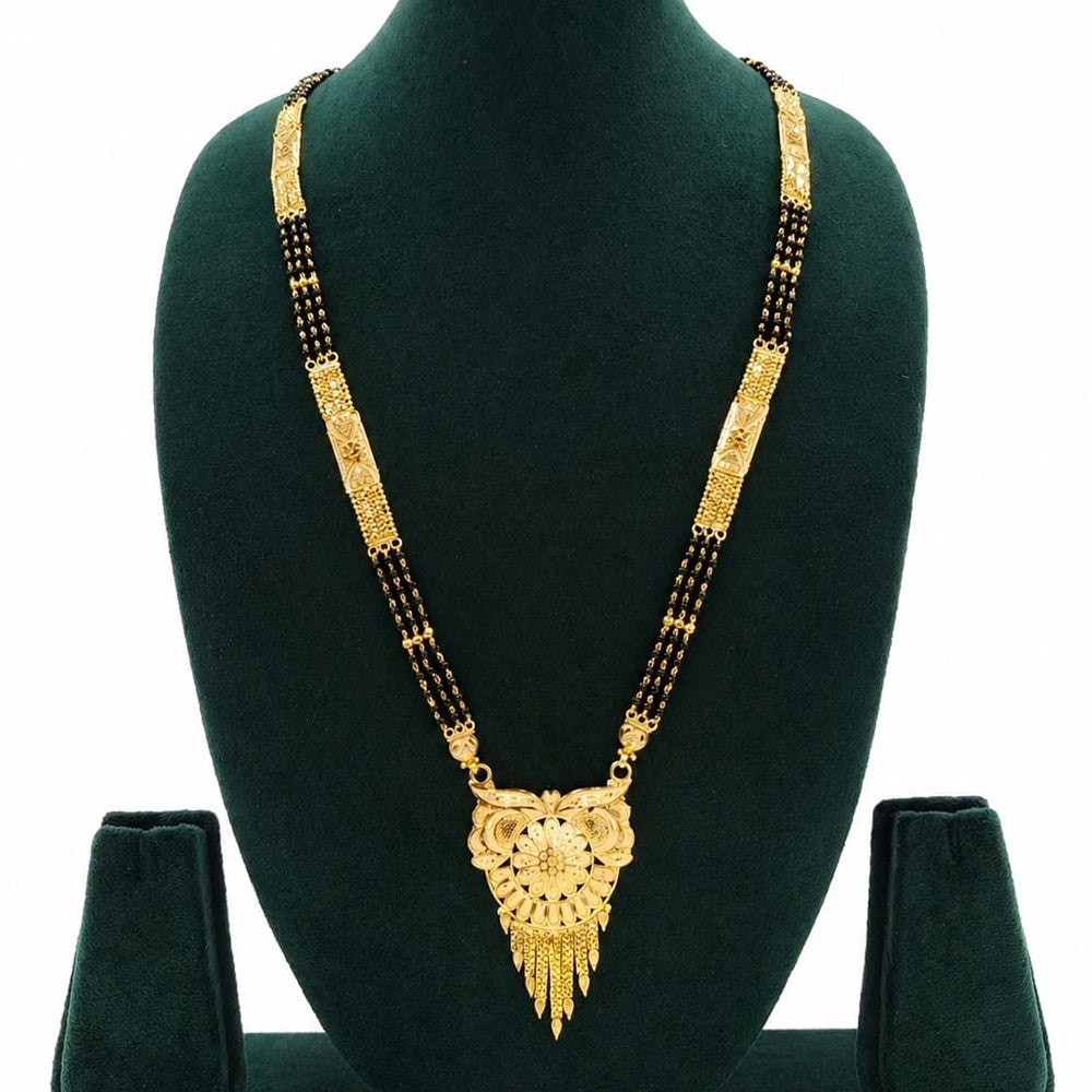 SNERA Gold Plated Black Beads Long Mangalsutra