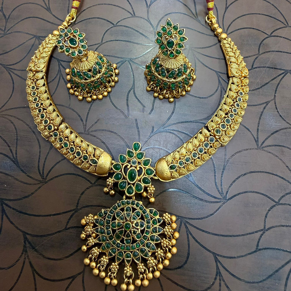 SNERA Gold Plated Pota Stone And Pearl Necklace Set