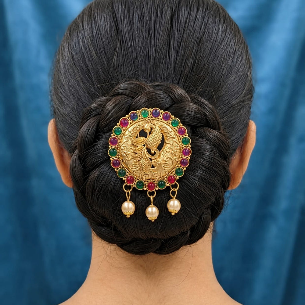 SNERA Traditional Peacock Design Hair Accessory with Pearls