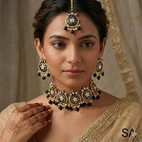 SNERA Classic Grace Crystal Stone  Pearl And Beads Choker Meenakari Necklace Set