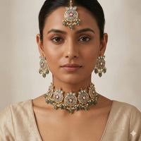 SNERA Classic Grace Crystal Stone  Pearl And Beads Choker Meenakari Necklace Set