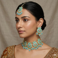 SNERA Classic Grace Crystal Stone  Pearl And Beads Choker Meenakari Necklace Set
